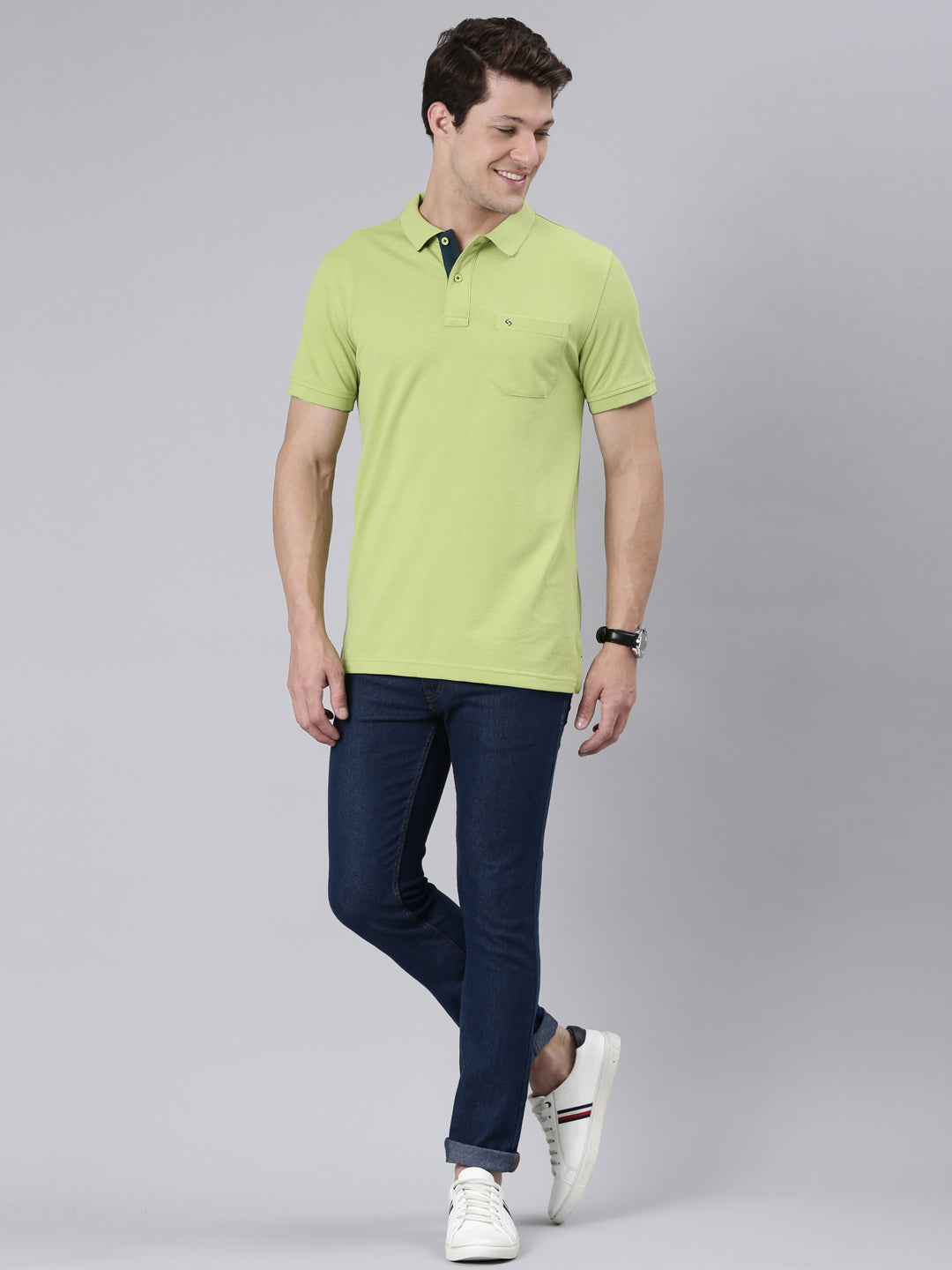 Classic Polo Men's Half Sleeve Green Polo Neck Slim Fit Solid T-Shirt | TOY-VIROK-A.GREEN SF P