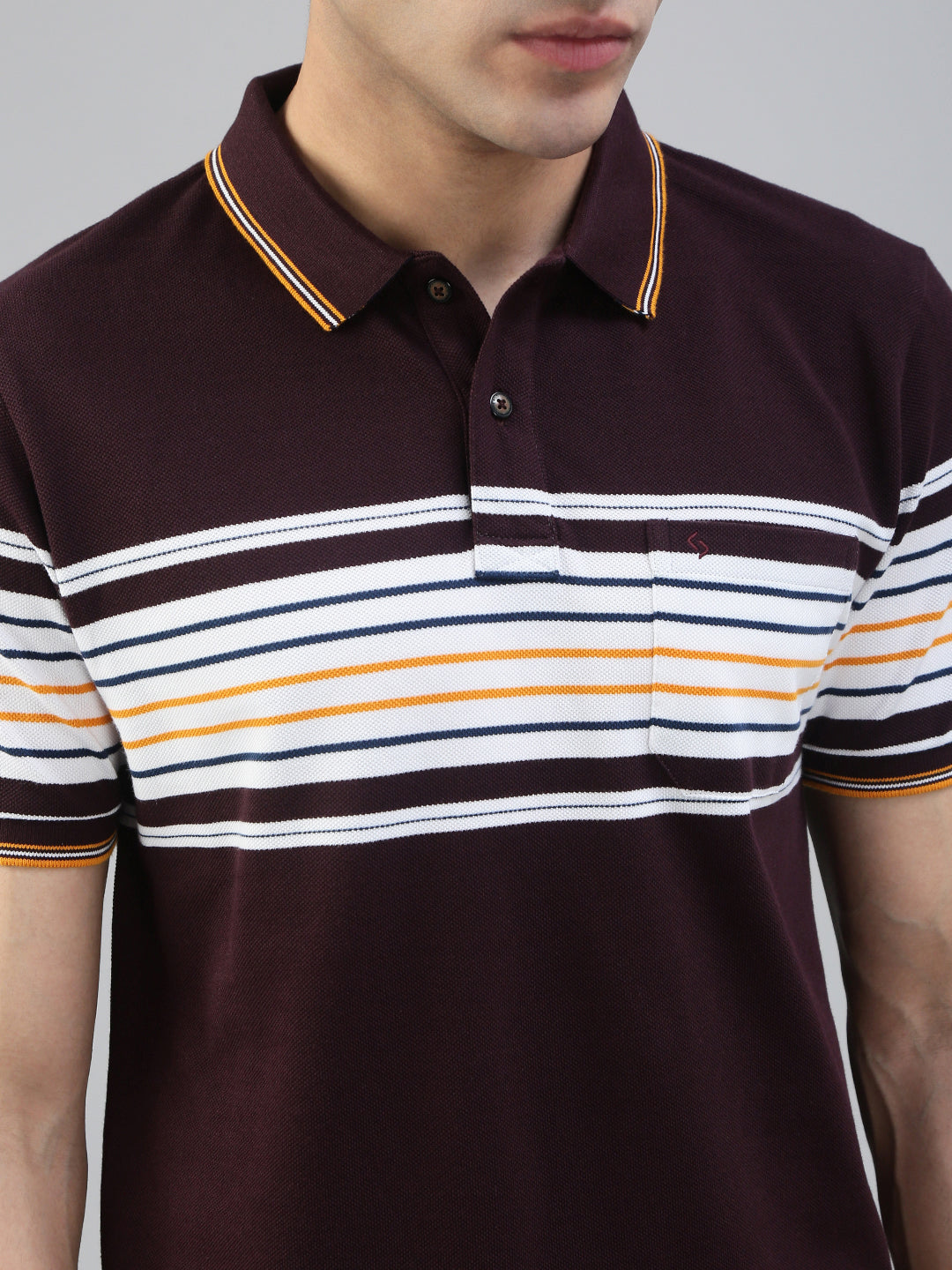 Classic Polo Men's Half Sleeve Burgundy/White Polo Neck Slim Fit Striped T-Shirt||VTA - 302 A SF P