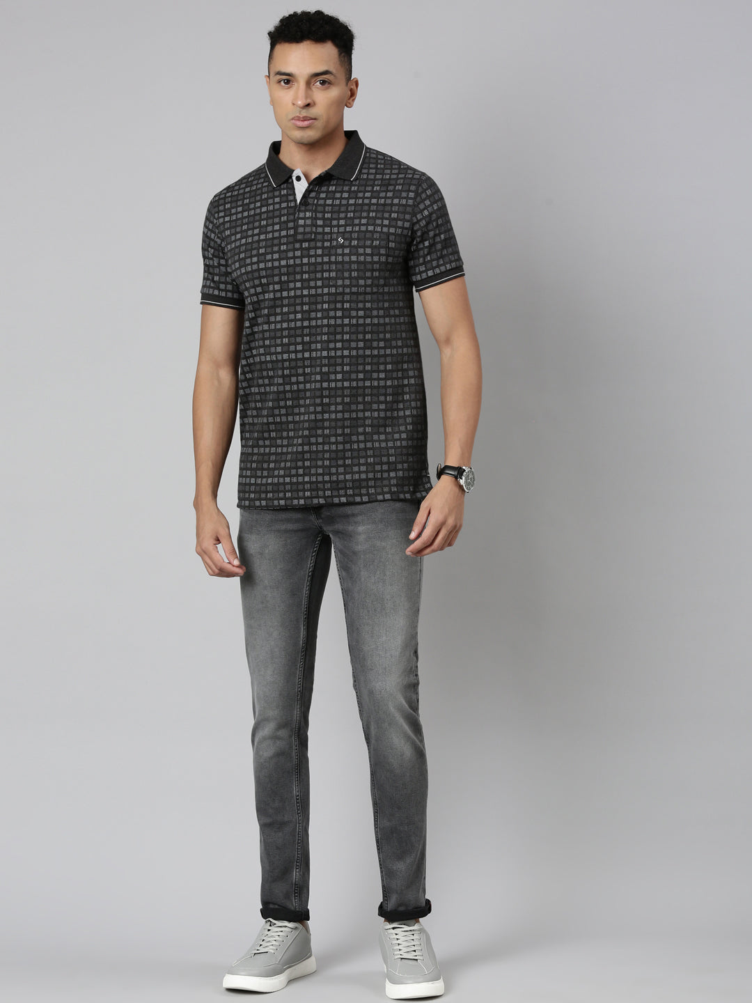 Classic Polo Men's Polo Neck Cotton Black Slim Fit Printed T-Shirt | BELLO-257 A SF P