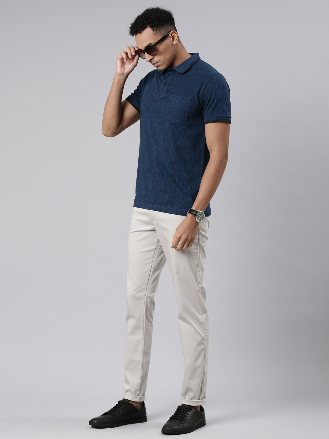 Classic Polo Men's Half Sleeve Teal/Black Polo Neck Cotton Blend Slim Fit T-Shirt | BELLO - 306 A SF P