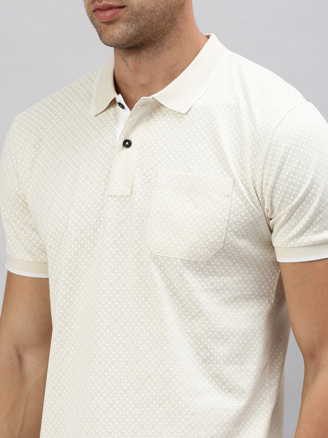 Classic Polo Men's Printed Beige Cotton Slim Fit Half Sleeve T-Shirt | BELLO - 289 A SF P