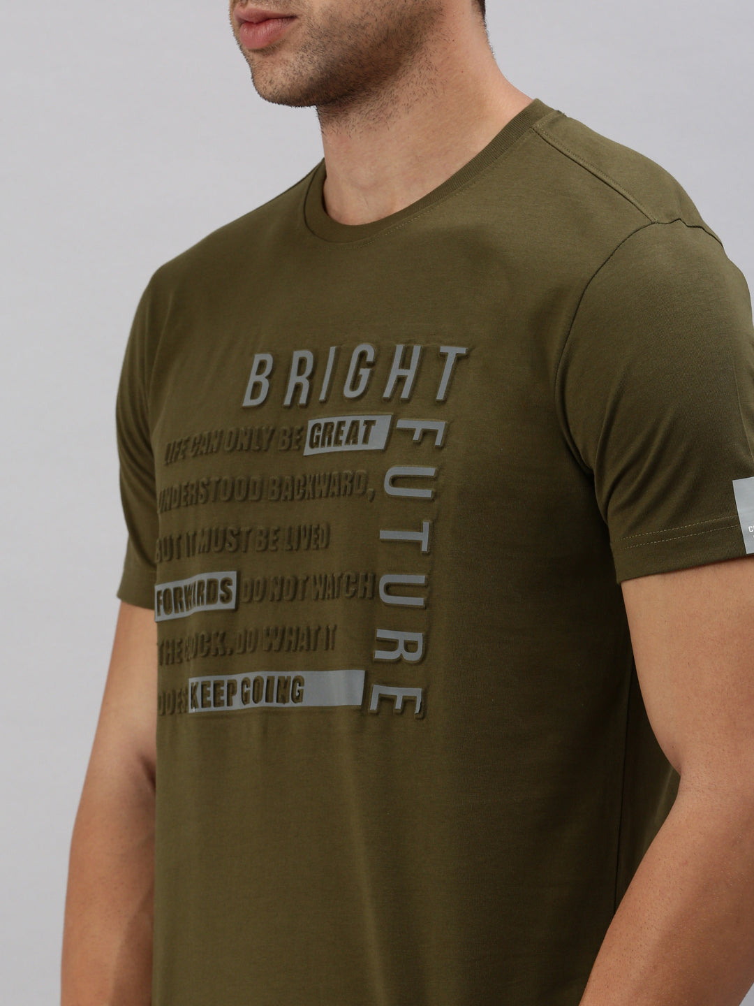 Classic Polo Men's Half Sleeve Olive Crew Neck Slim Fit Embossed T-Shirt | BALENO - 604 A SF C
