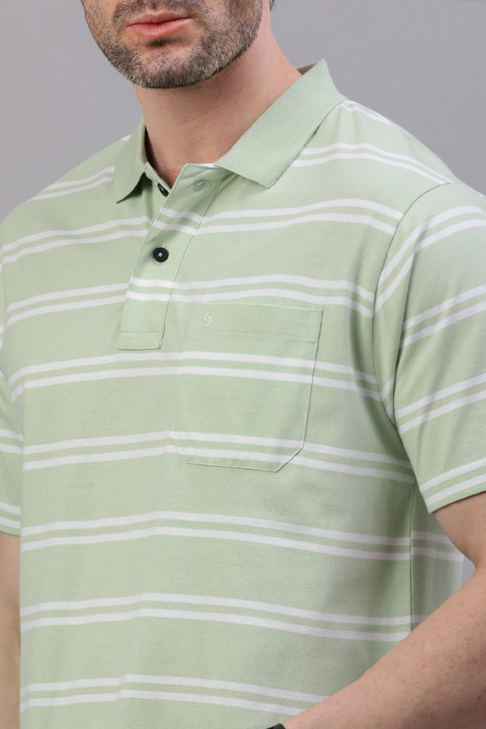 Classic Polo Men's Half Sleeve Green/White Polo Neck Authentic Fit Striped T-Shirt
