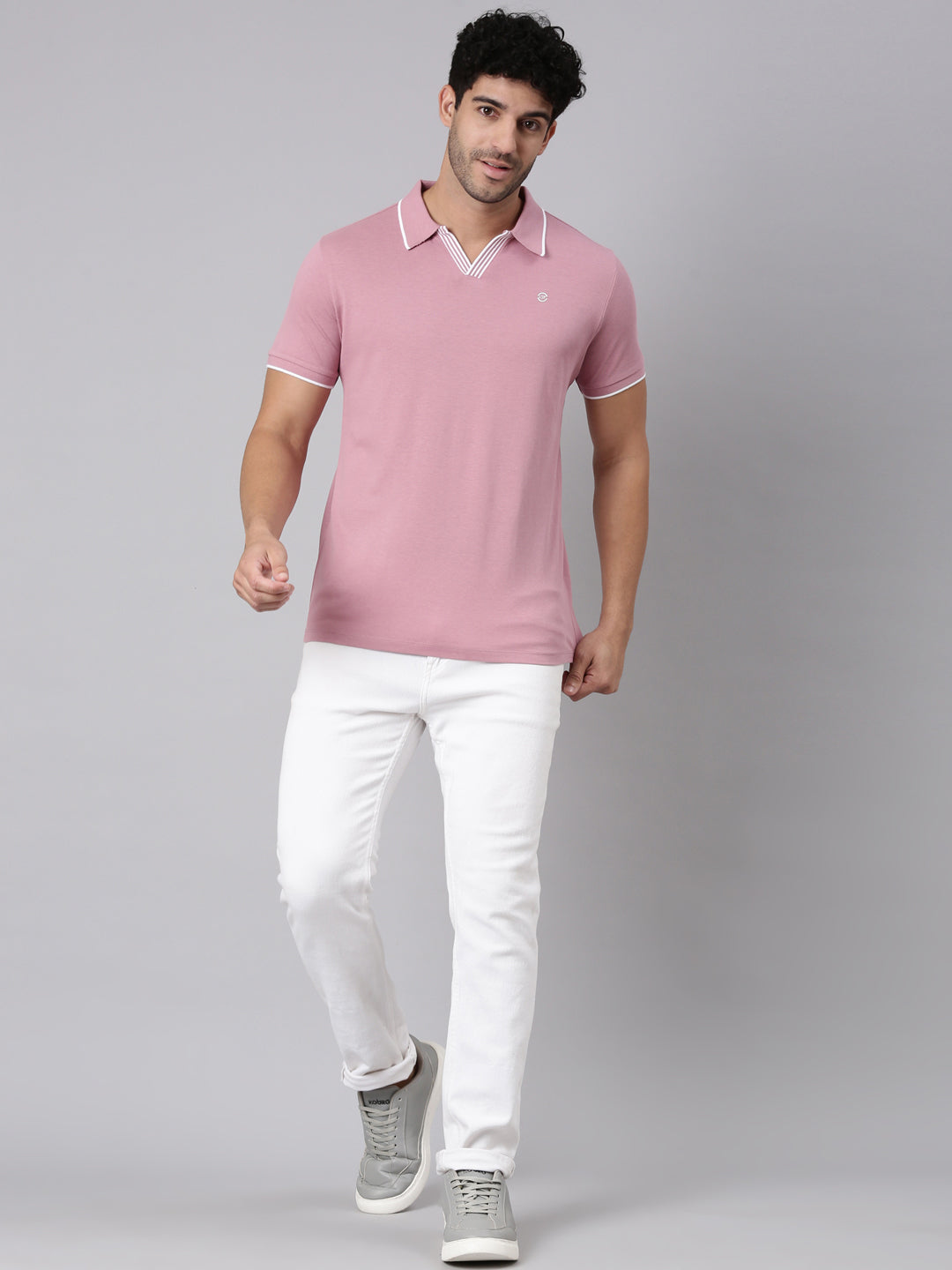 Classic Polo Men's Half Sleeve Mauve Polo Neck Slim Fit Solid Cotton Blend T-Shirt | RAVE POLO - 01 B SF P