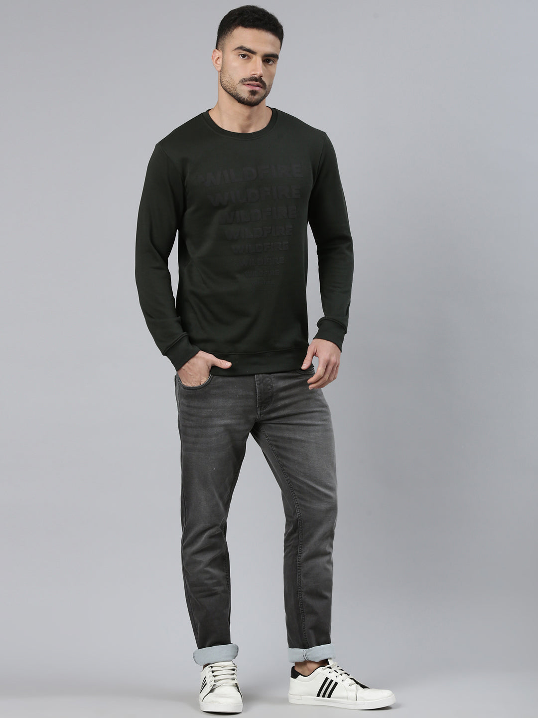 Classic Polo Men's Charcoal Grey Crew Neck Pull Over Printed  Sweatshirt | CPSS - 503 B