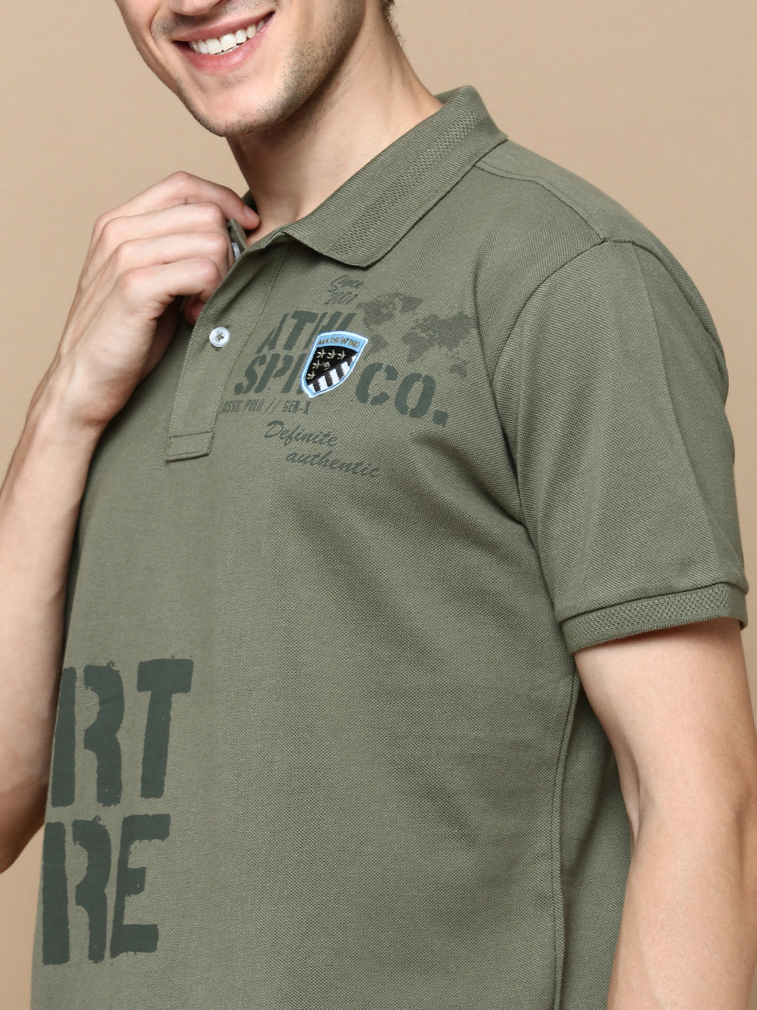 Classic Polo Men's Half Sleeve Olive Polo Neck Slim Fit Printed T-Shirt | GENX-POLO 26 B SF P
