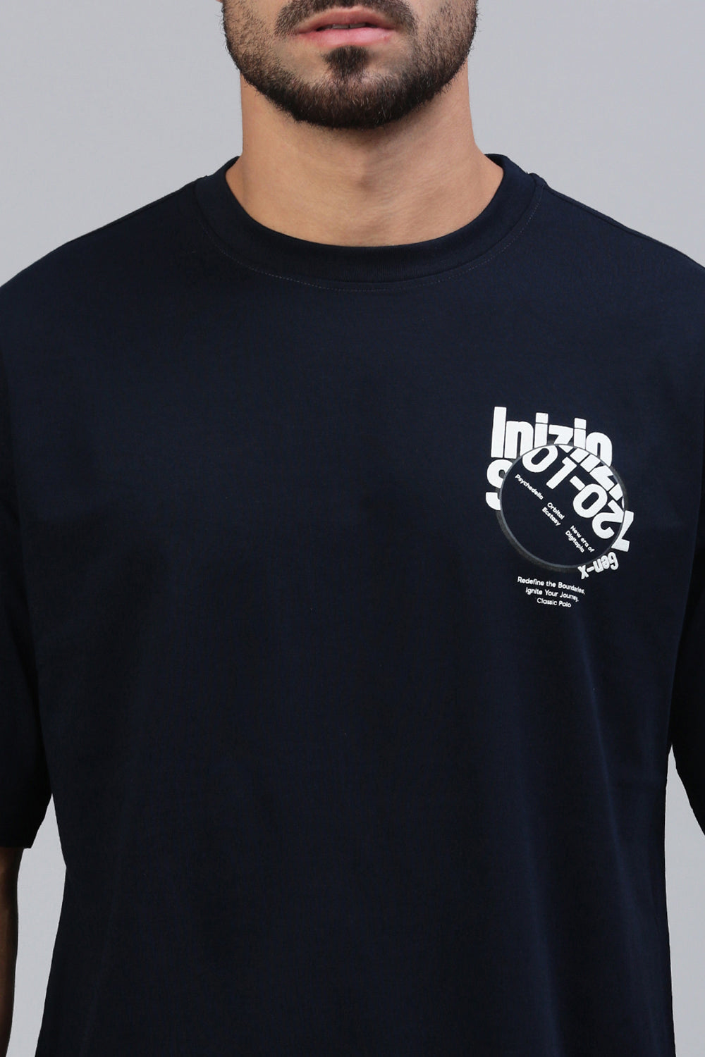 Classic Polo Men's Half Sleeve Black Crew Neck Slim Fit Printed Drop Shoulder T-Shirt