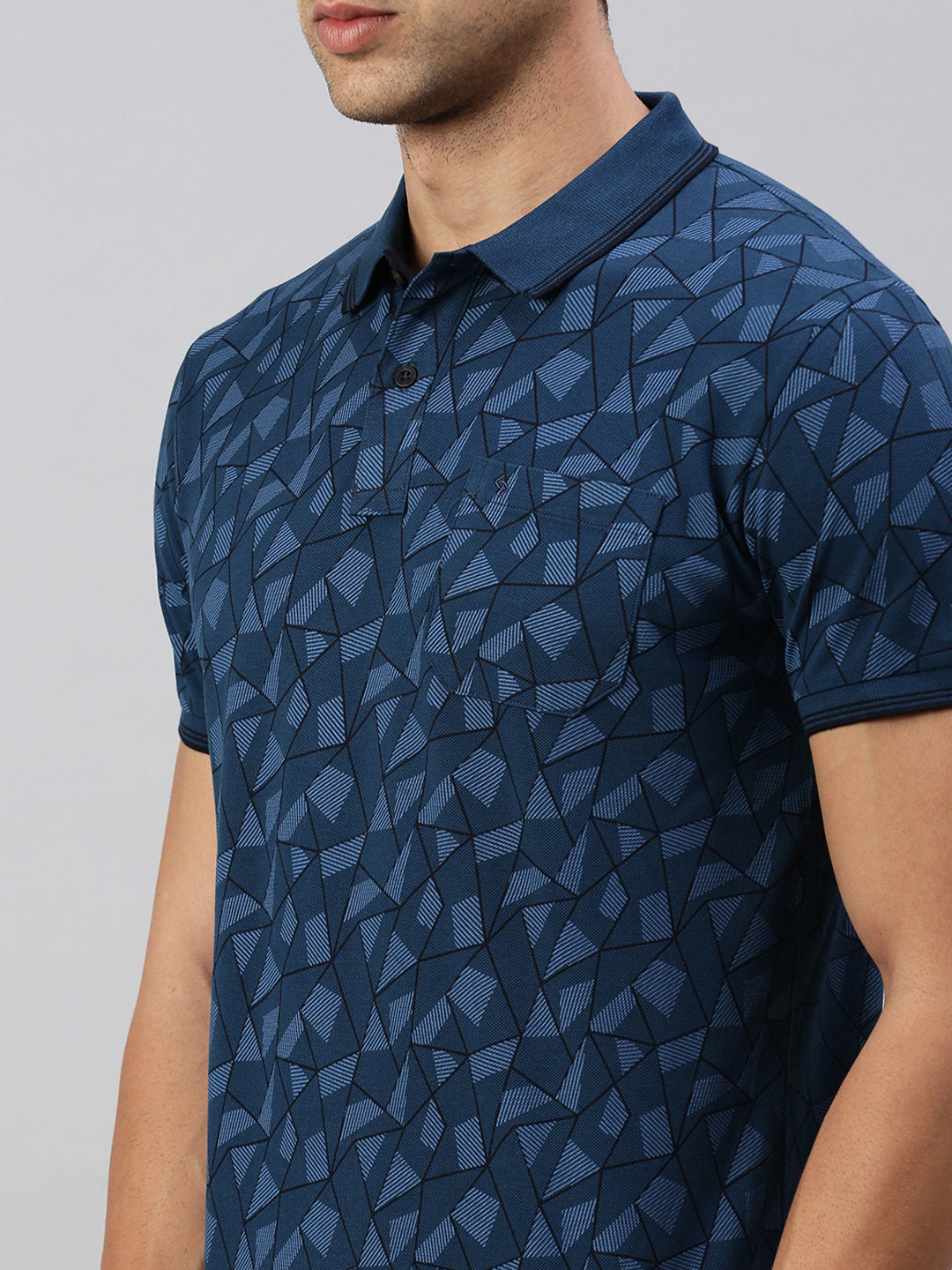 Classic Polo Men's Printed Navy Cotton Slim Fit Half Sleeve T-Shirt | BEAU - 260 A SF P