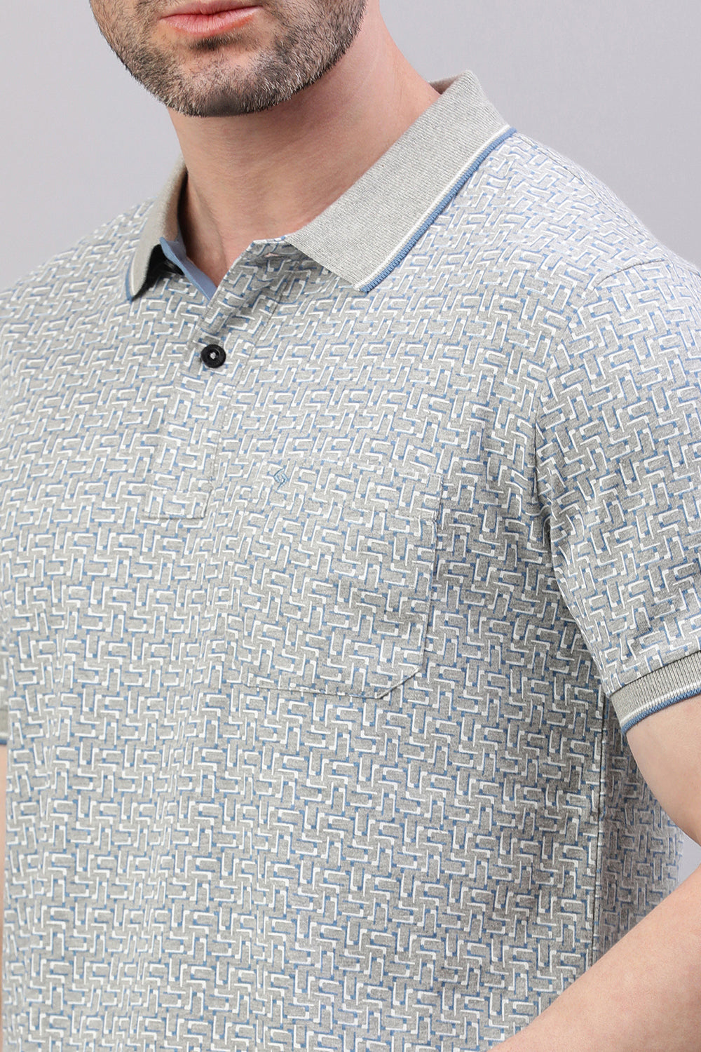 Classic Polo Men's Half Sleeve Grey Polo Neck Slim Fit All-Over Print T-Shirt