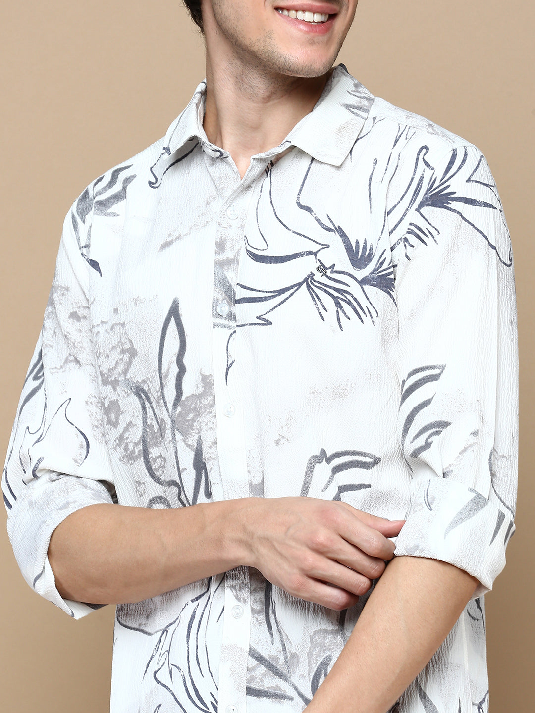 Classic Polo Men's Full Sleeve White/Black Polo Neck Slim Fit Printed Shirt | SP2-GN-07 A-FS-PRT-BSL
