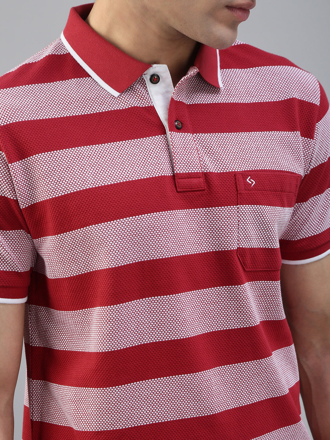 Classic Polo Men's Half Sleeve Red Polo Neck Slim Fit Striped T-Shirt||ADORE - 233 B SF P
