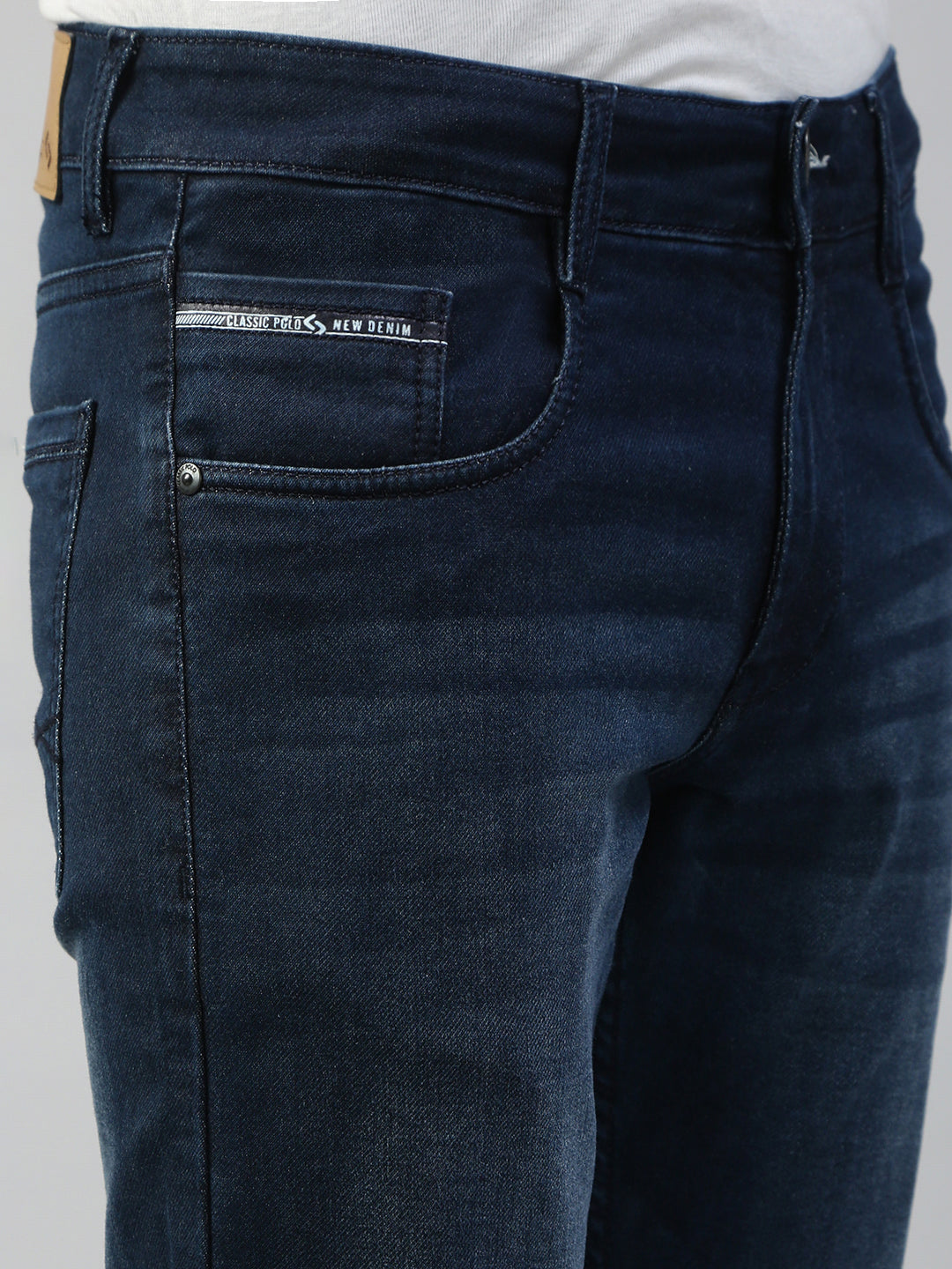 Classic Polo Men's Dark Blue Slim Fit Solid Denim||CPDQ1-01-DBLU-SF