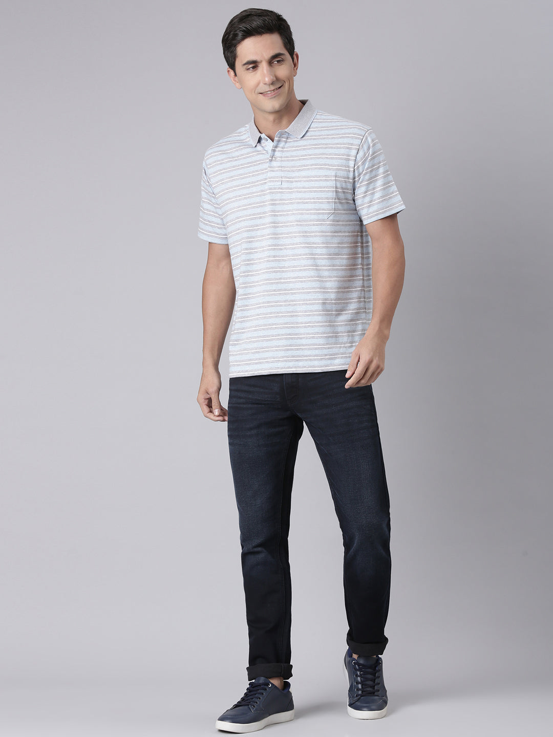 Classic Polo Men's Half Sleeve Multicolor Polo Neck Authentic Fit Striped Cotton T-Shirt | FEEDERS - 299 B AF P