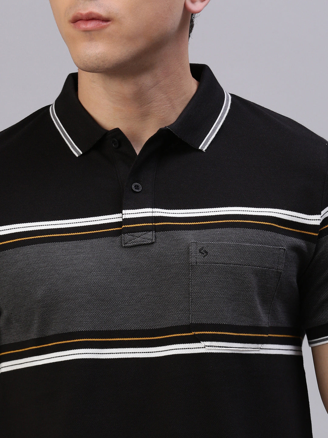 Classic Polo Men's Half Sleeve Black Polo Neck Slim Fit Striped T-Shirt||VTA - 301 B SF P