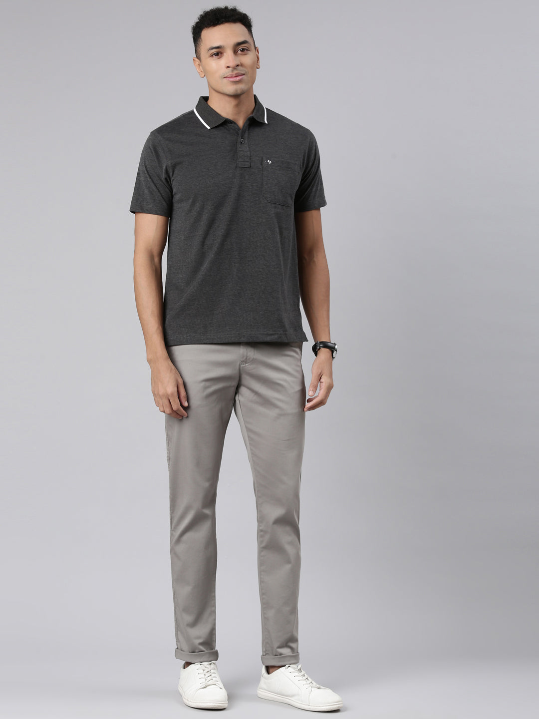 Classic Polo Men's Half Sleeve Charcoal Black Polo Neck Cotton Blend Authentic Fit T-Shirt | SWAY POLO - 02 B AFA P