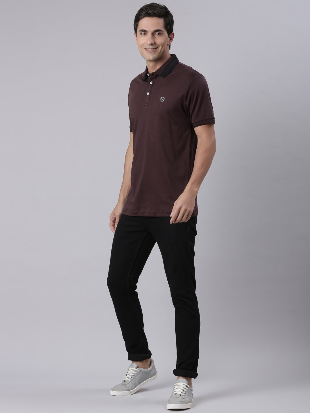 Classic Polo Men's Half Sleeve Burgundy Polo Neck Slim Fit Solid Cotton T-Shirt | ELITE-POLO-48 B SF P