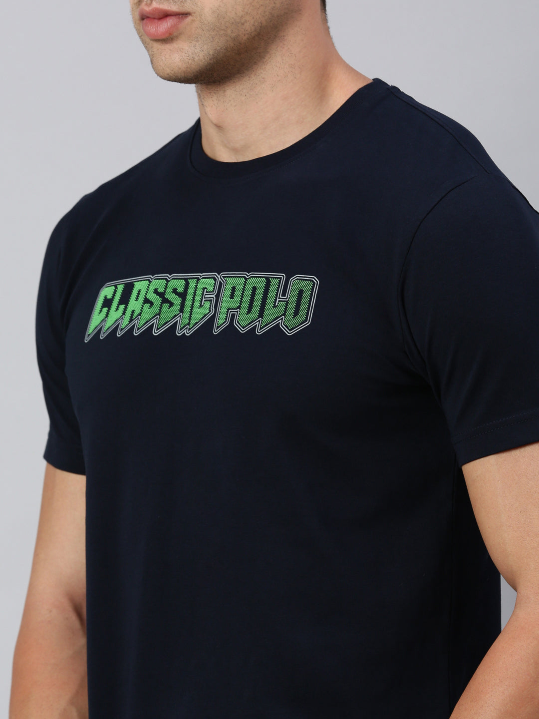 Classic Polo Men's Half Sleeve Black Crew Neck Slim Fit Printed T-Shirt | BALENO - 607 A SF C
