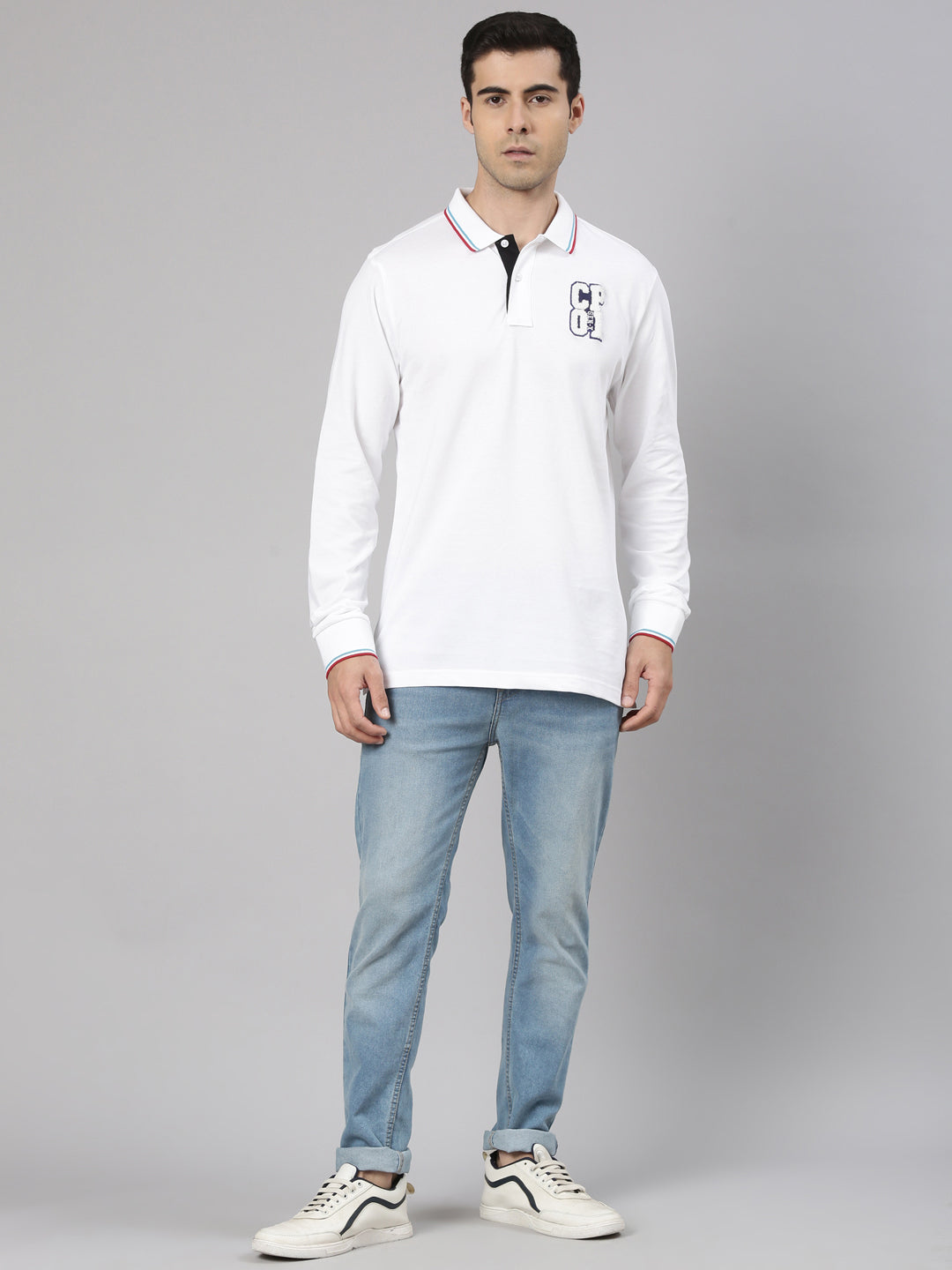 Classic Polo Men's Full Sleeve White Polo Neck Slim Fit Solid Cotton T-Shirt | GEN-X-POLO-FS 01 A SF P