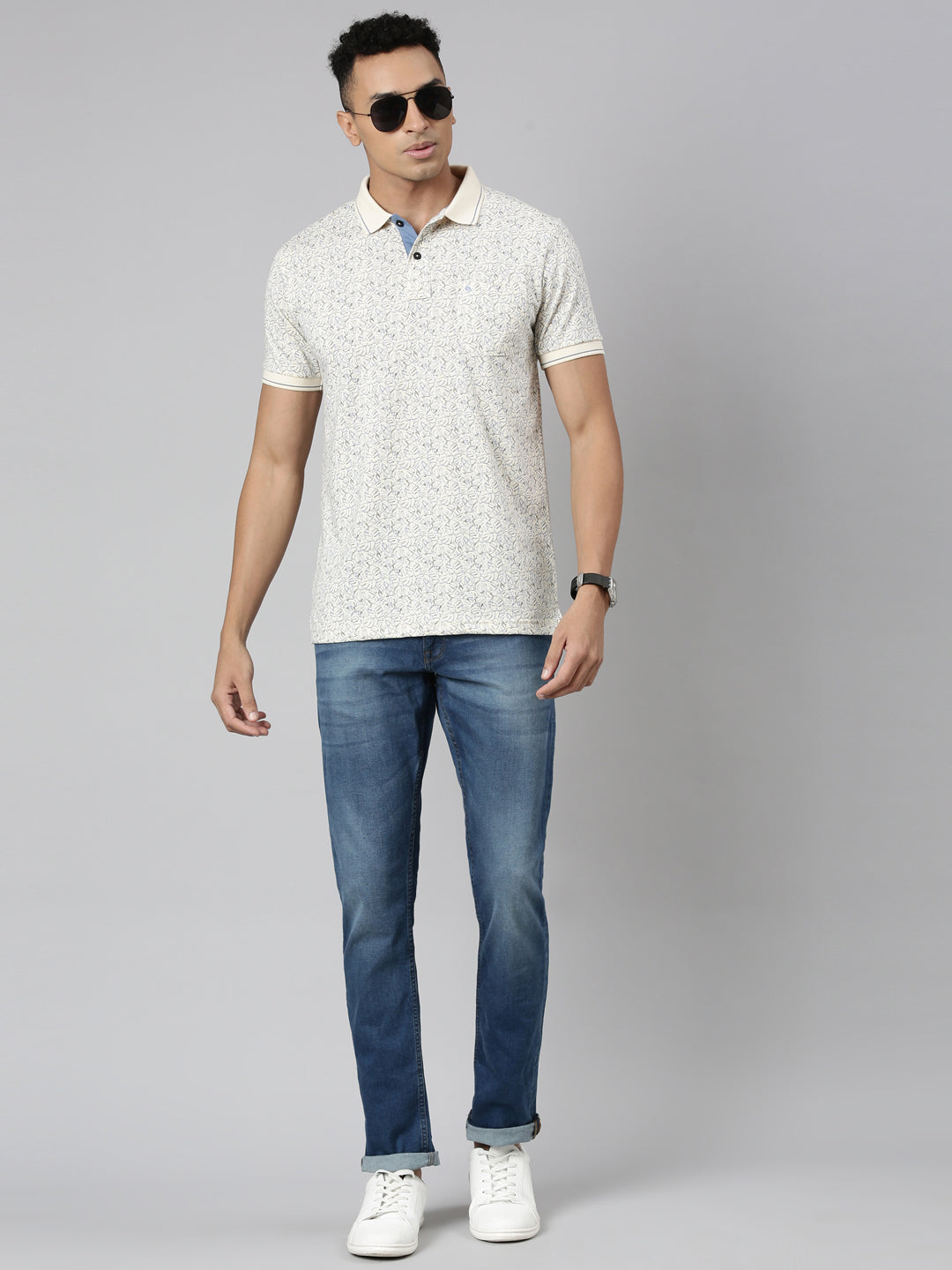 Classic Polo Men's Polo Neck Cotton Multi Slim Fit Printed T-Shirt | BELLO-255 B SF P