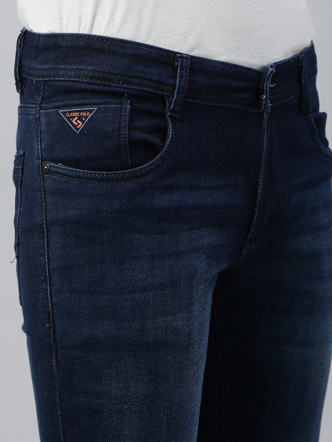 Classic Polo Men's Dark Blue Slim Fit Solid Denim||CPDQ1-07-DBLU-SF