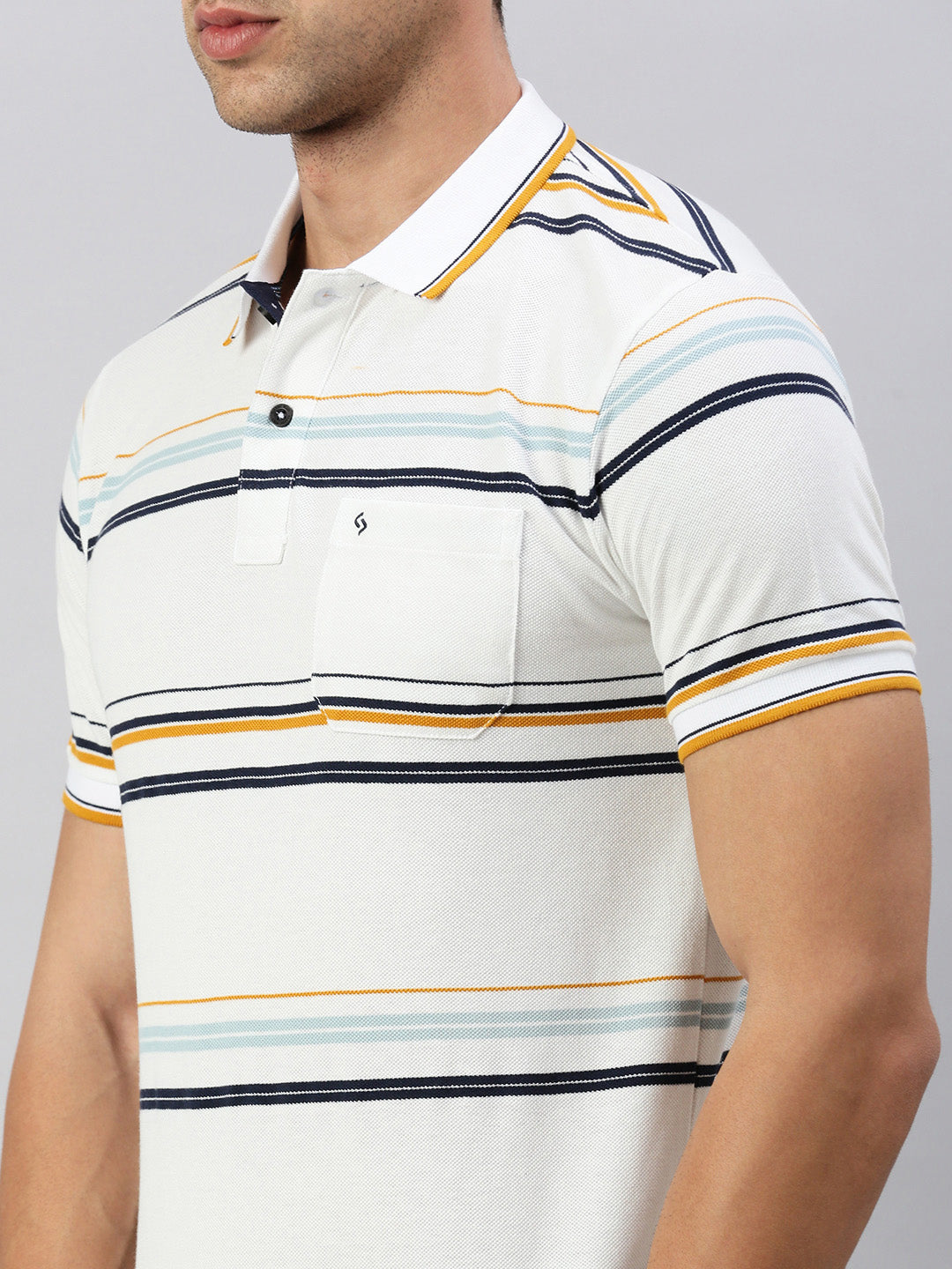 Classic Polo Men's Half Sleeve Lt.Green Polo Neck Slim Fit Striped T-Shirt | ADORE - 227 A SF P