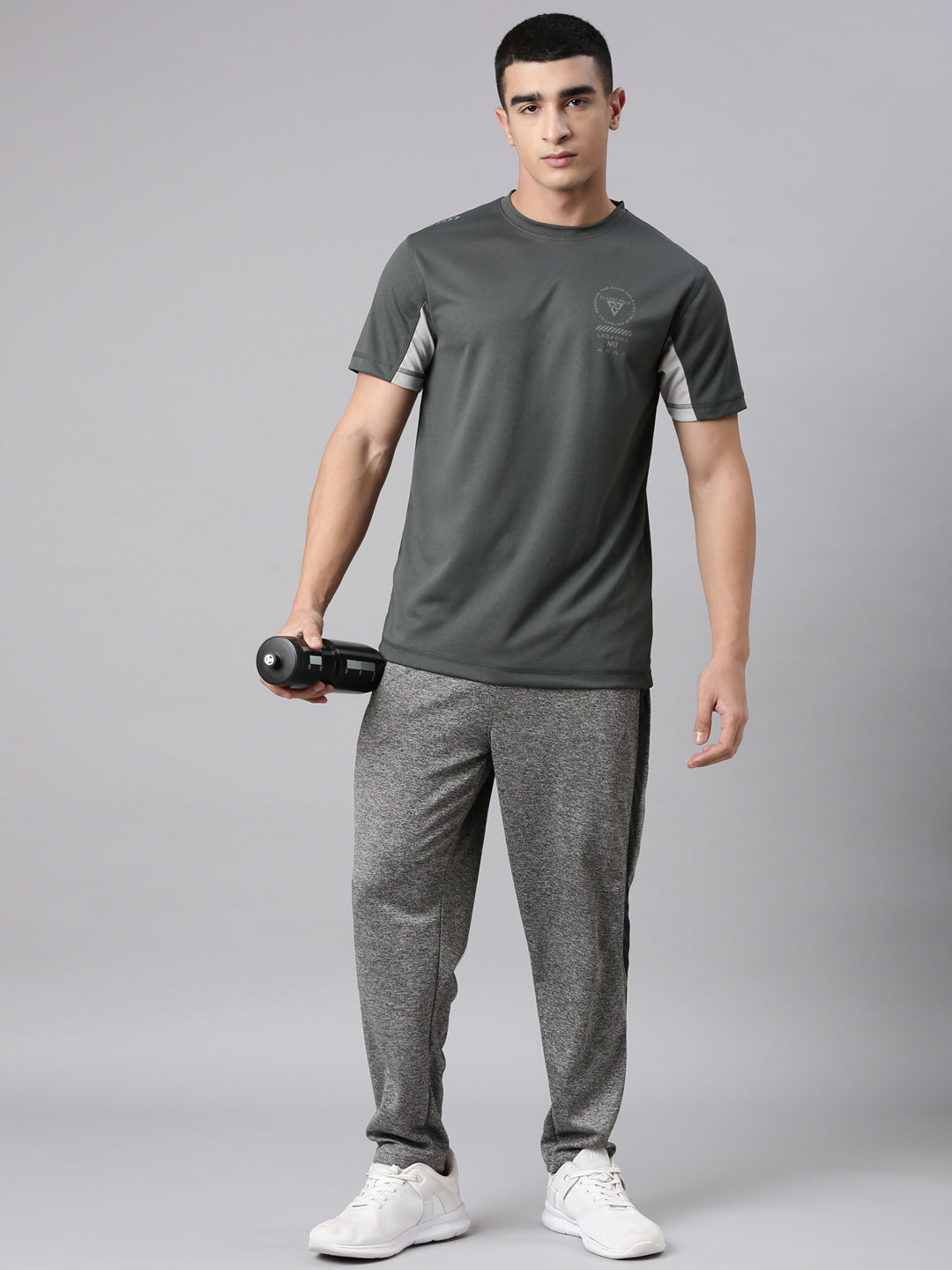 Classic Polo Men's Half Sleeve Dark Grey Crew Neck Slim Fit Printed Polyester Active Wear T-Shirt | CP-SPZ-02 B SF C