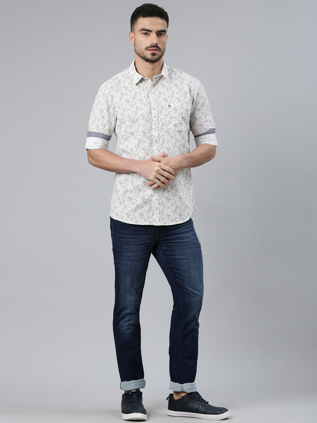 Classic Polo Men's Full Sleeve Multicolor Polo Neck Slim Fit All-Over Print Cotton Shirt | SQ2-CL-49 A-FS-PRT-SF