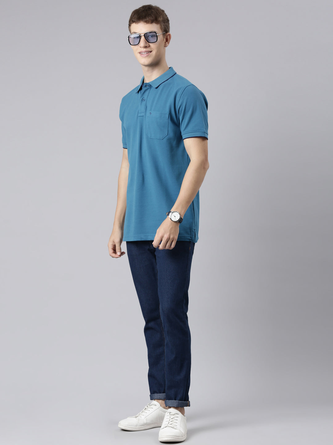 Classic Polo Men's Half Sleeve Dark Blue Polo Neck Slim Fit Solid T-Shirt | ECM-NOVA - OCEAN DEPTH SF P