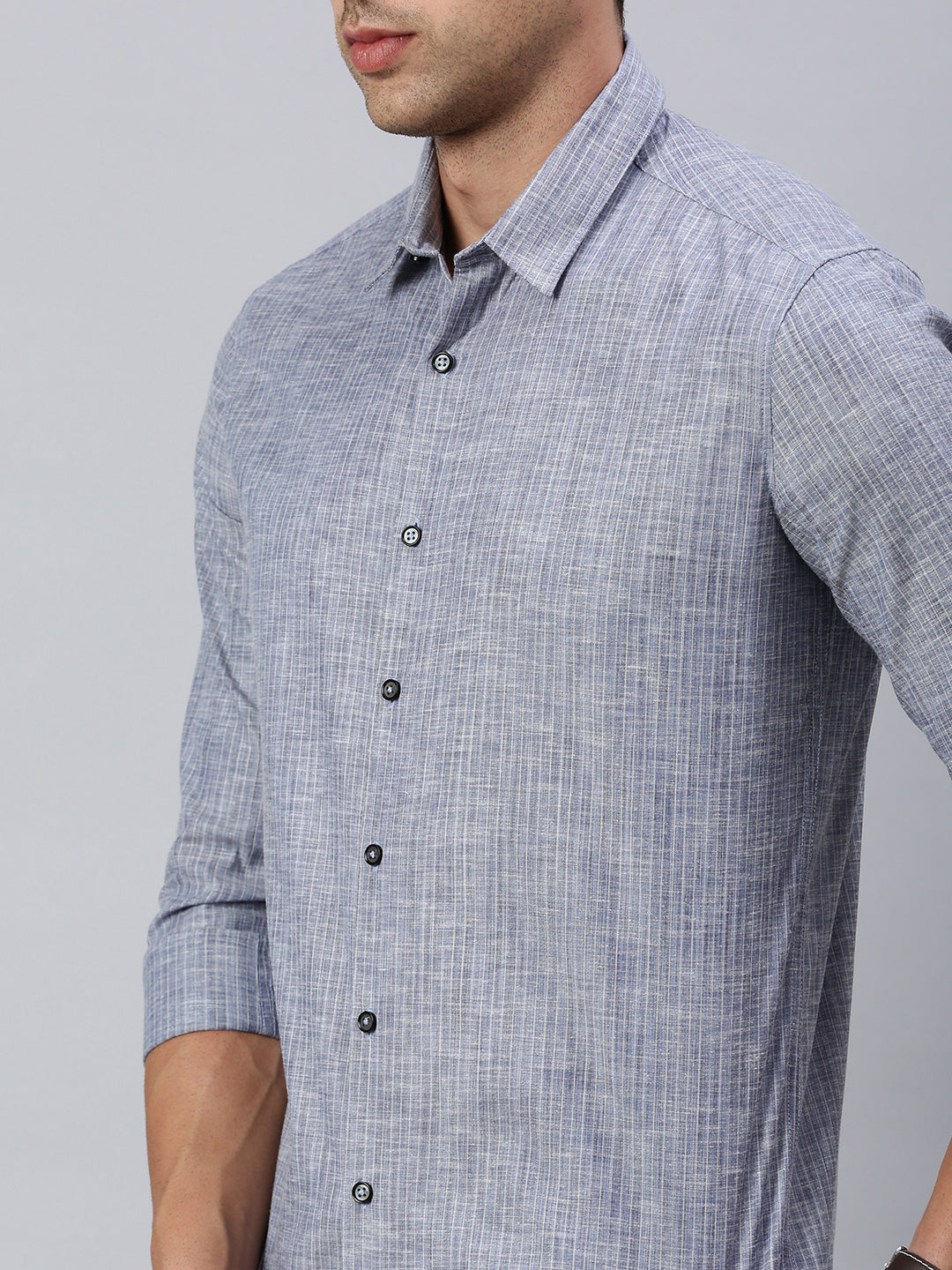 Classic Polo Men's Full Sleeve Dark Grey Polo Neck Slim Fit Striped Shirt | SP2-EL-12 B-FS-STR-SF