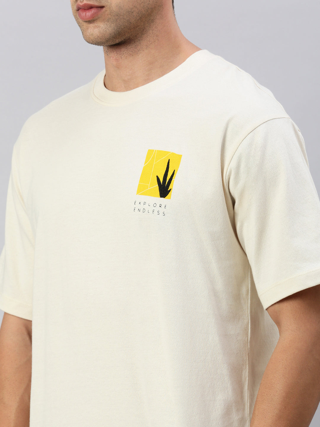 Classic Polo Men's Half Sleeve Beige Crew Neck Slim Fit Printed Oversized T-Shirt | GENX-CREW 59 A SF C