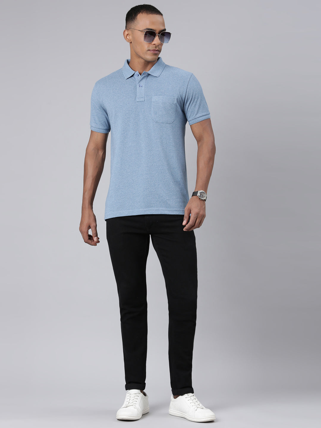 Classic Polo Mens Solid Blue Polo Neck Slim Fit T-Shirt | TOY-PROTEN-SKYBLUE SF P