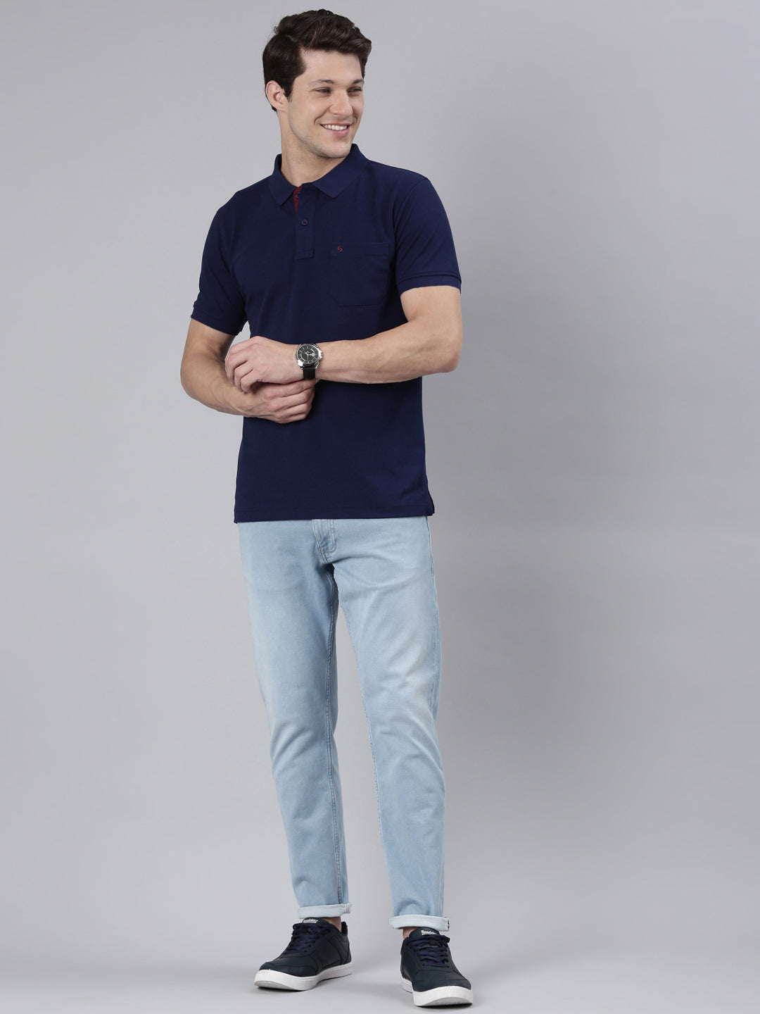 Classic Polo Men's Half Sleeve Navy Blue Polo Neck Slim Fit Solid T-Shirt | TOY-VIROK-NAVY SF P