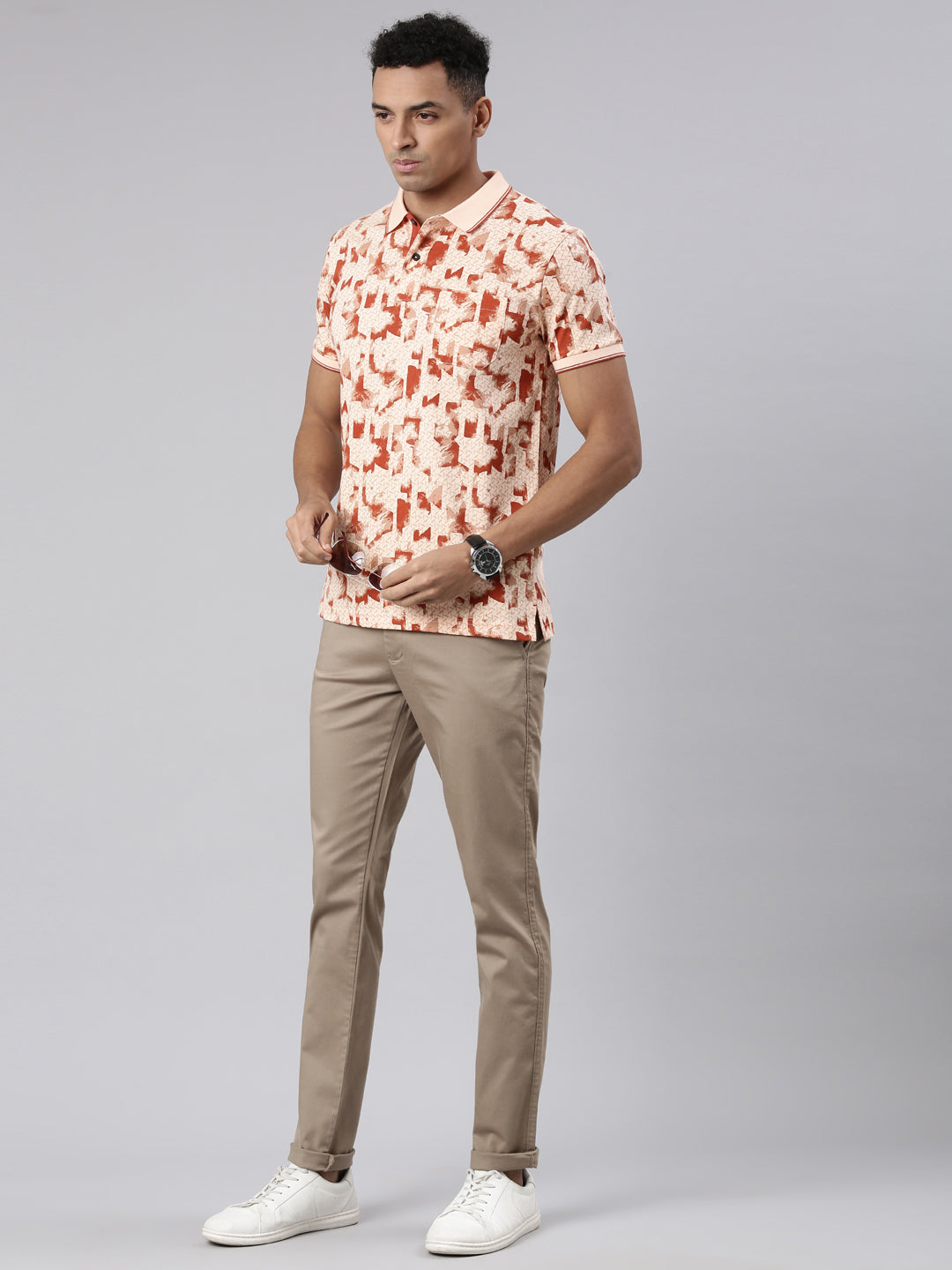 Classic Polo Men's Half Sleeve Lt.Orange Polo Neck Cotton Blend Slim Fit T-Shirt | BELLO - 307 A SF P