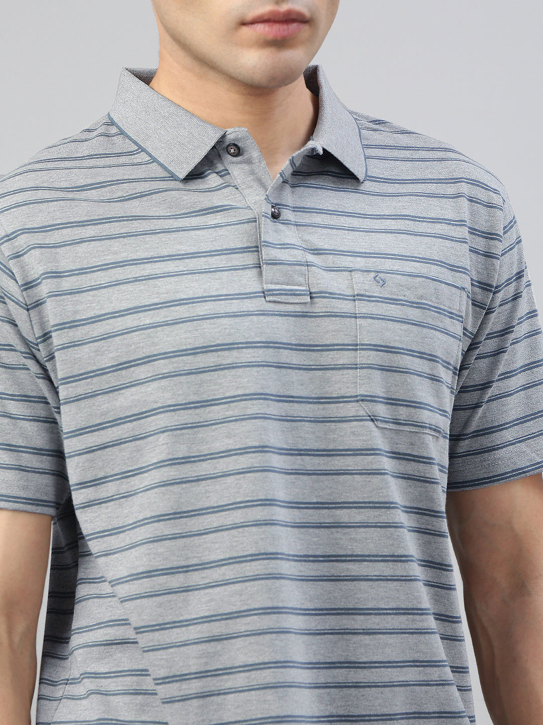 Classic Polo Men's Half Sleeve Grey/Blue Polo Neck Authentic Fit Striped T-Shirt||FEEDERS - 275 B AF P