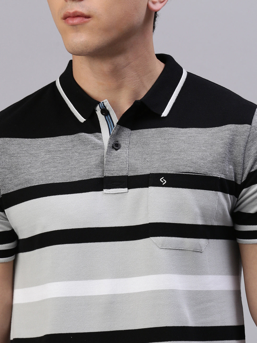 Classic Polo Men's Half Sleeve Grey/Black Polo Neck Slim Fit Striped T-Shirt||VTA - 293 A SF P