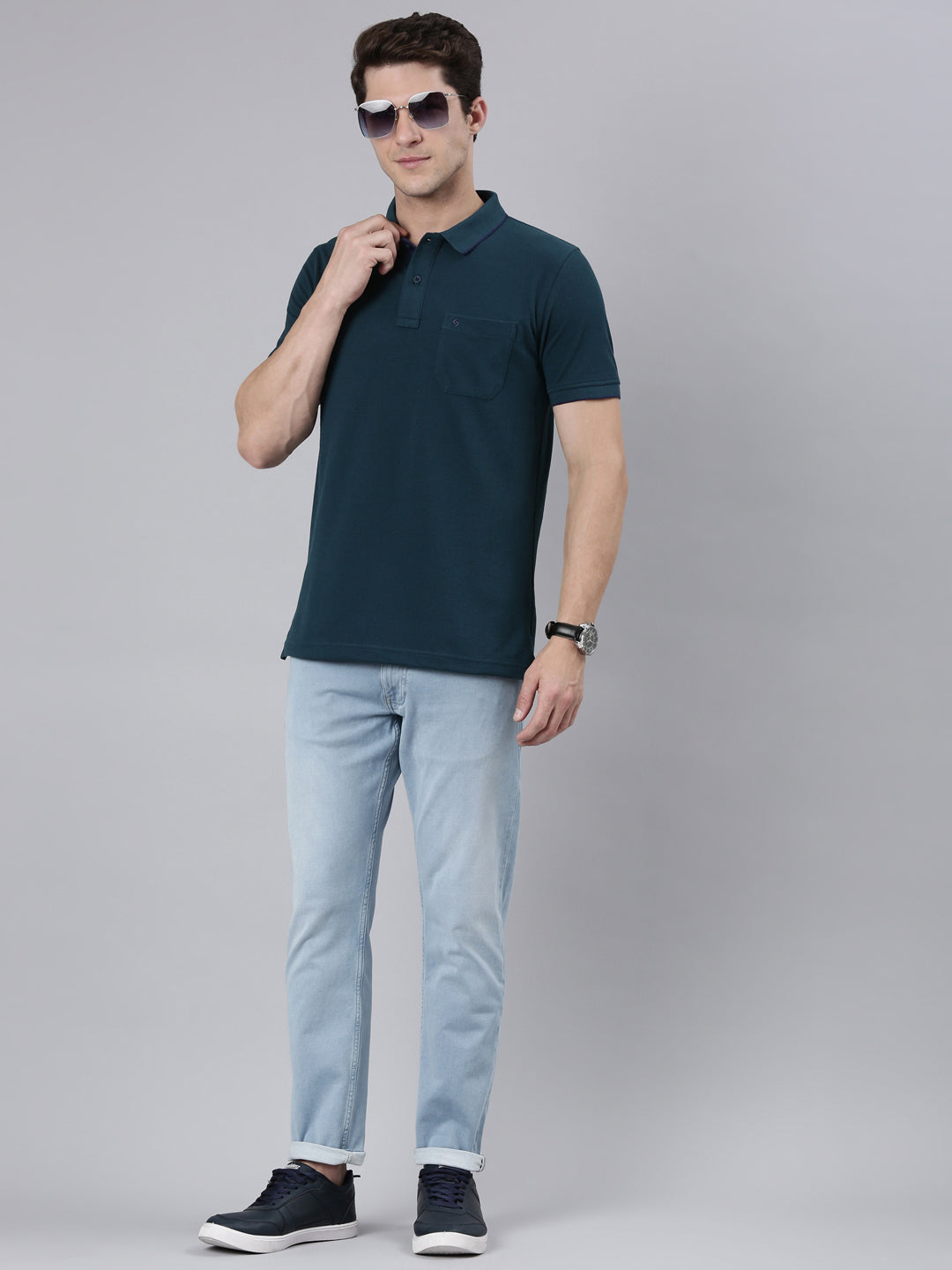Classic Polo Men's Casual Solid Teal Half Sleeve Authentic Fit T-Shirt | TOY-NOVA-REFLECTING POND