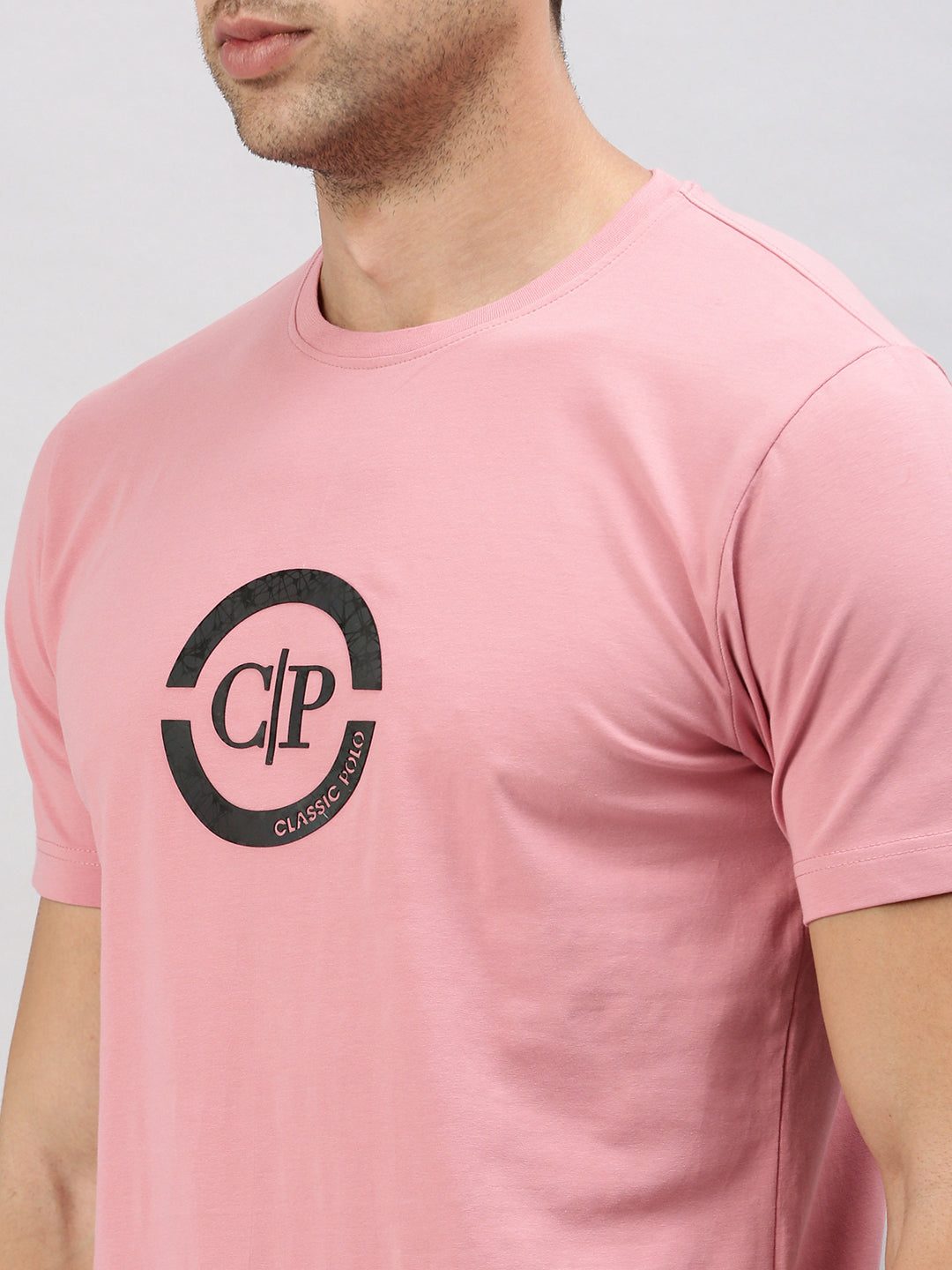 Classic Polo Men's Half Sleeve Dark Pink Crew Neck Slim Fit Printed T-Shirt | BALENO - 606 A SF C