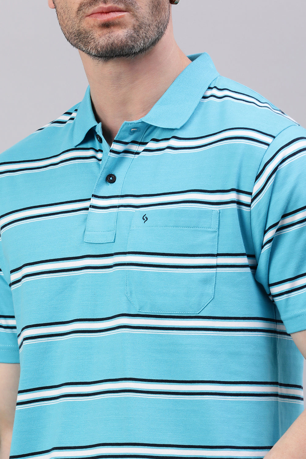 Classic Polo Men's Half Sleeve Blue/White Polo Neck Authentic Fit Striped T-Shirt