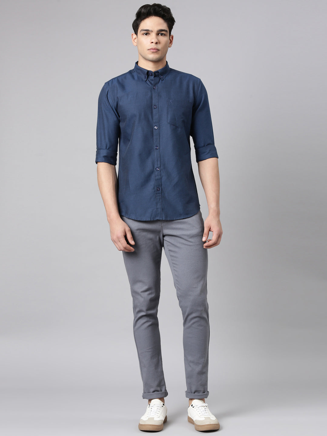 Classic Polo Men's Full Sleeve Teal Blue Polo Neck Milano Fit Solid Cotton Casual Shirt | TOY-ENZO-TEAL MF FS