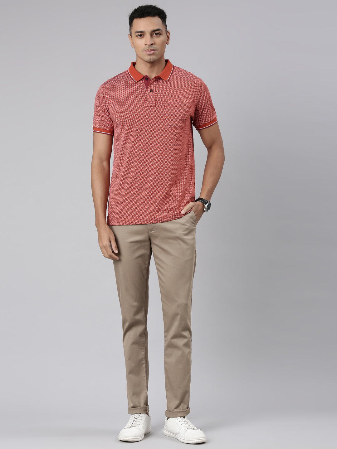 Classic Polo Men's Half Sleeve Red Polo Neck Cotton Blend Slim Fit T-Shirt | BELLO - 291 A SF P