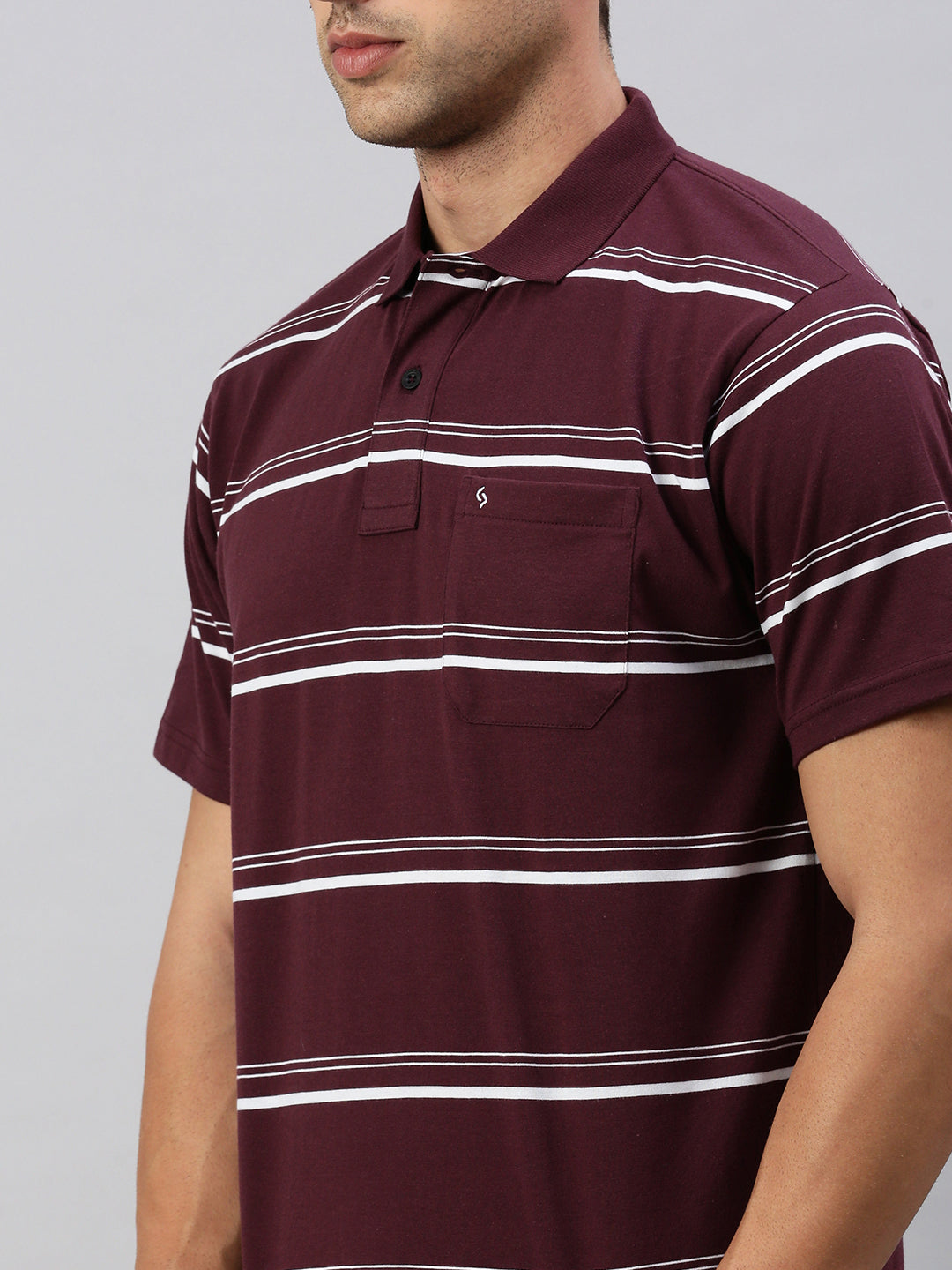 Classic Polo Men's Half Sleeve Burgundy/White Polo Neck Cotton Authentic Fit T Shirt | AVON - 579 A AF P