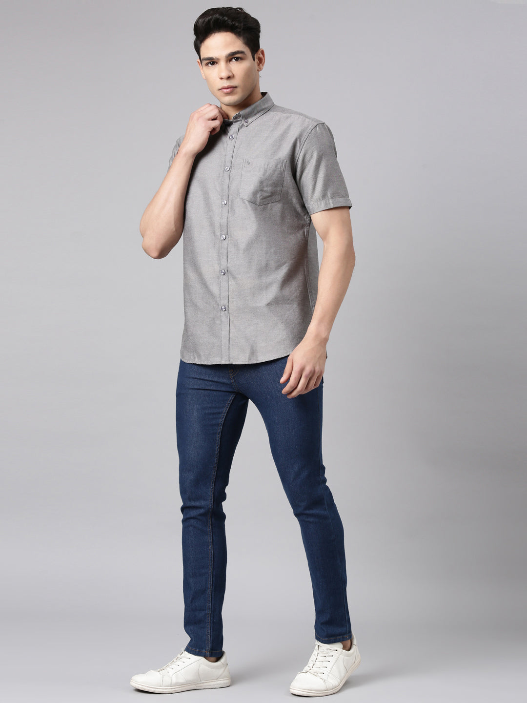 Classic Polo Men's Half Sleeve Charcoal Grey Polo Neck Milano Fit Solid Cotton Casual Shirt | TOY-ENZO-BLACK MF HS