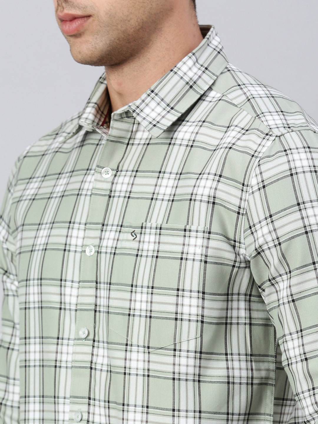 Classic Polo Men's Full Sleeve Lt.Green/White Slim Fit Checked Casual Shirt | SP2-CL-29 B-FS-CHK-SF