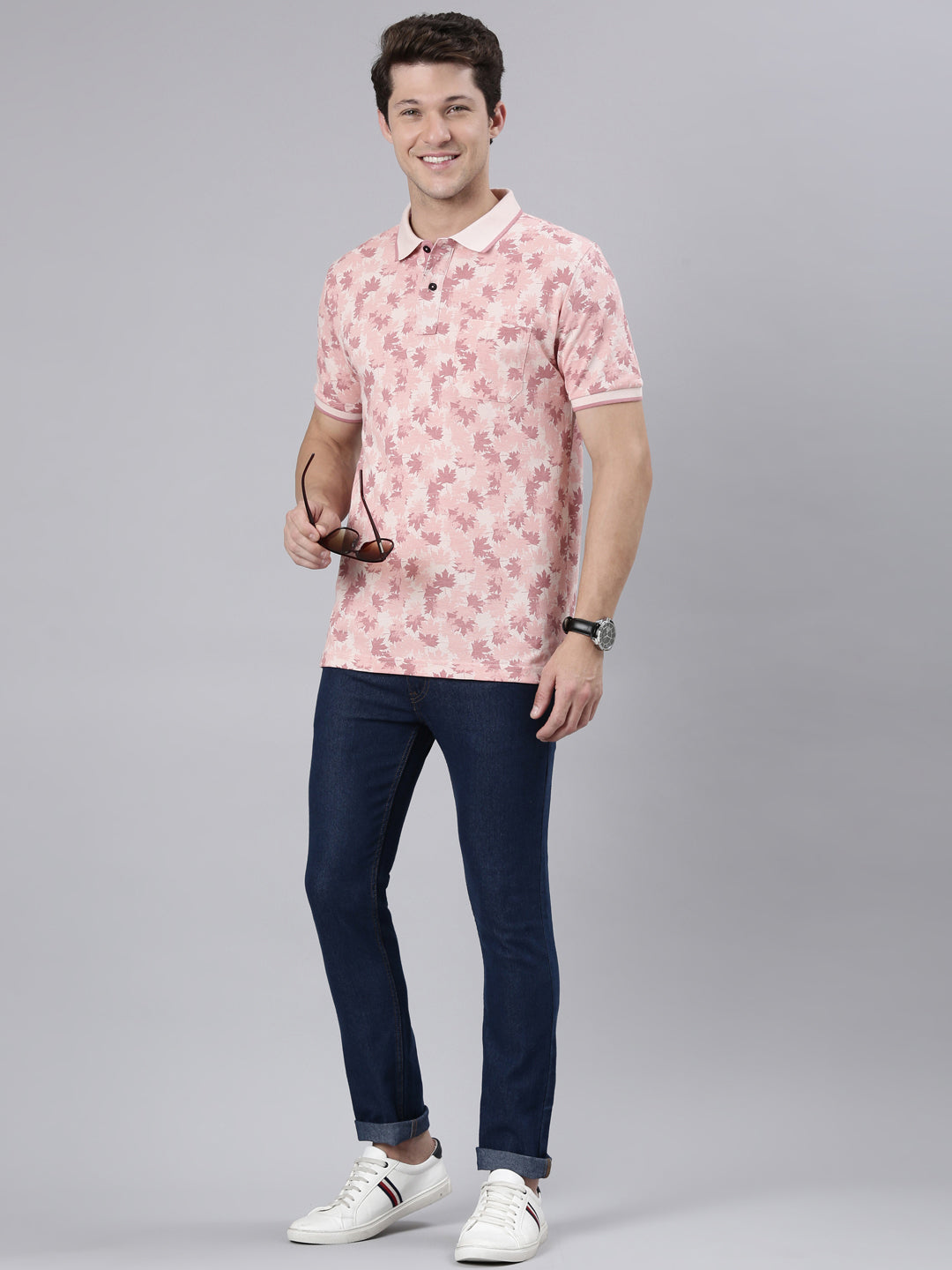 Classic Polo Men's Half Sleeve Lt.Peach Polo Neck Cotton Blend Slim Fit T-Shirt | BEAU - 268 B SF P