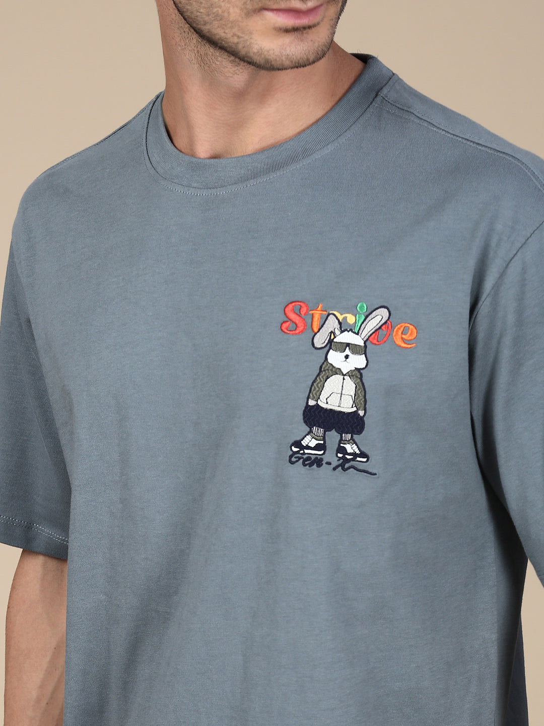 Classic Polo Men's Half Sleeve Dark Grey Crew Neck Slim Fit Printed Drop Shoulder T-Shirt||GEN-X-CREW 72 B SF C