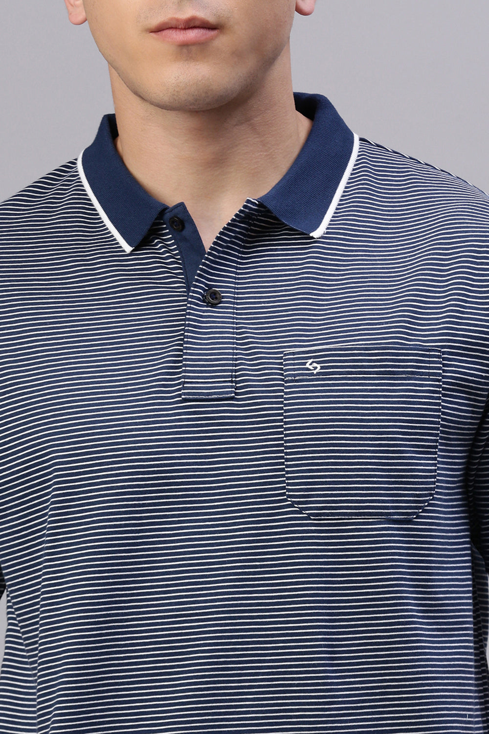 Classic Polo Men's Half Sleeve Navy/White Polo Neck Authentic Fit Striped T-Shirt | FEEDERS - 271 A AF P