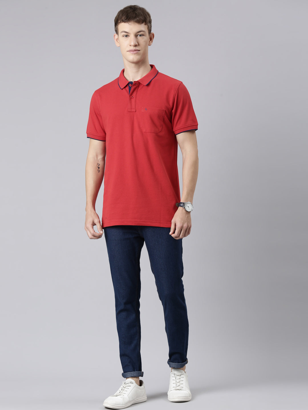 Classic Polo Men's Half Sleeve Red Polo Neck Slim Fit Solid T-Shirt | ECM-NOVA-SALSA SF P