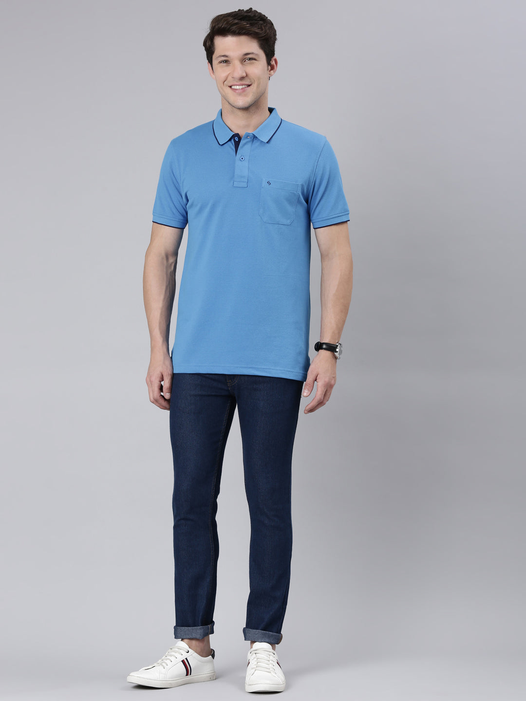 Classic Polo Men's Blue Polo Neck Slim Fit T-Shirt | 4SSN 203