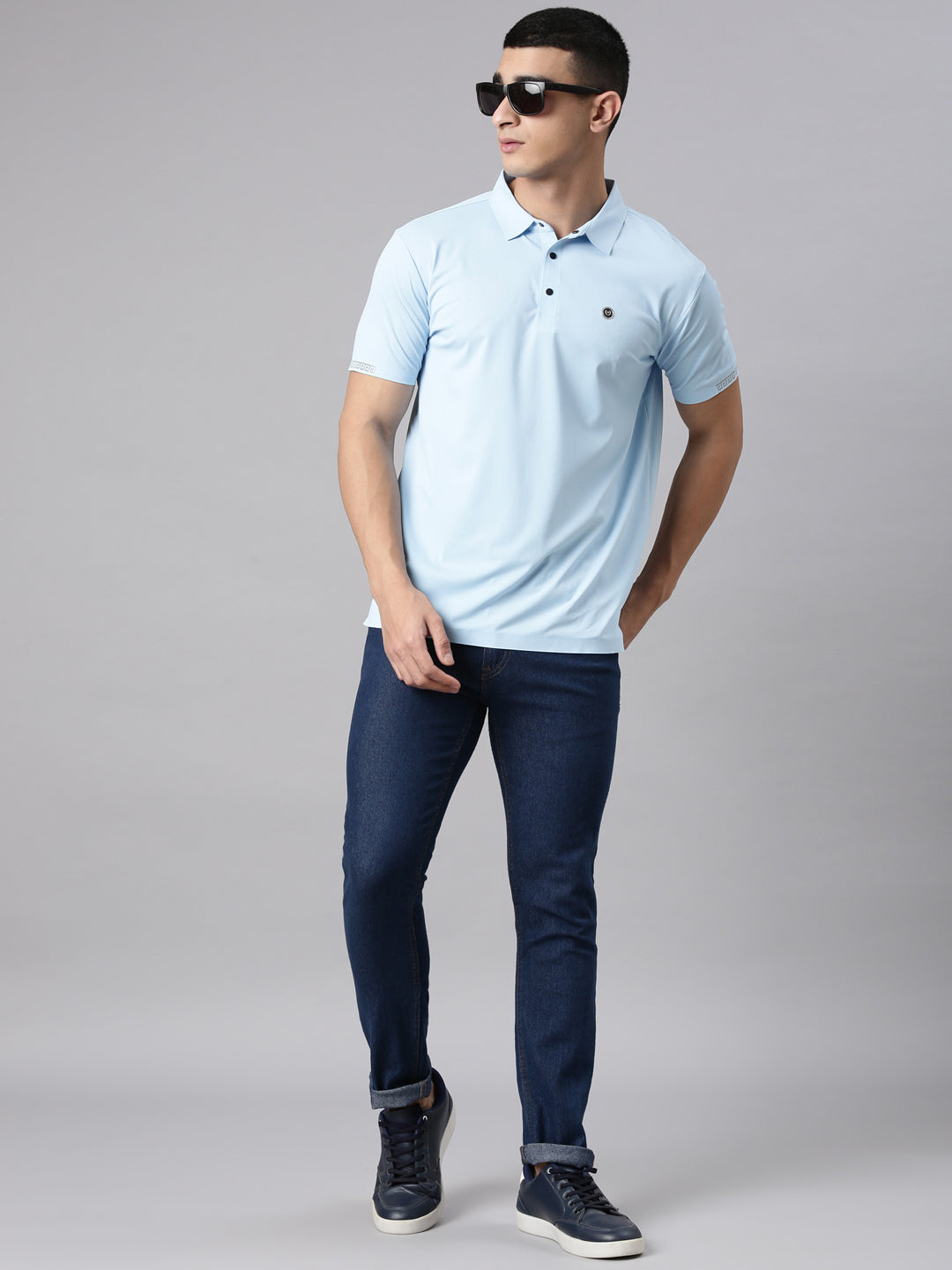 Classic Polo Men's Half Sleeve Light Blue Polo Neck Slim Fit Solid Nylon Spandex T-Shirt | UNICO - 161 SF P