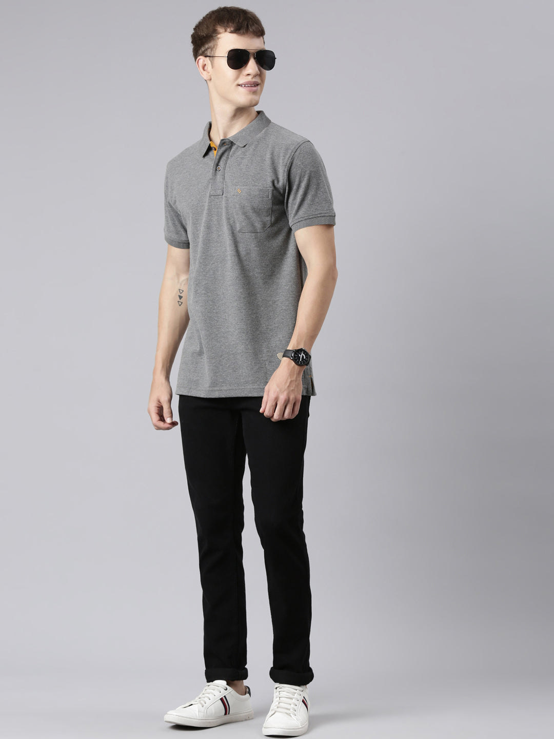 Classic Polo Men's Half Sleeve Dark Grey Polo Neck Slim Fit Solid T-Shirt | TOY-VIROK-ANTRA MELANGE SF P